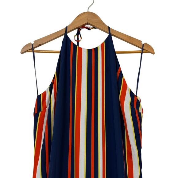 GUESS Halter Maxi Dress XL Orange Blue Cream Resort Boho Vacation Chic Nautical - Picture 4 of 12